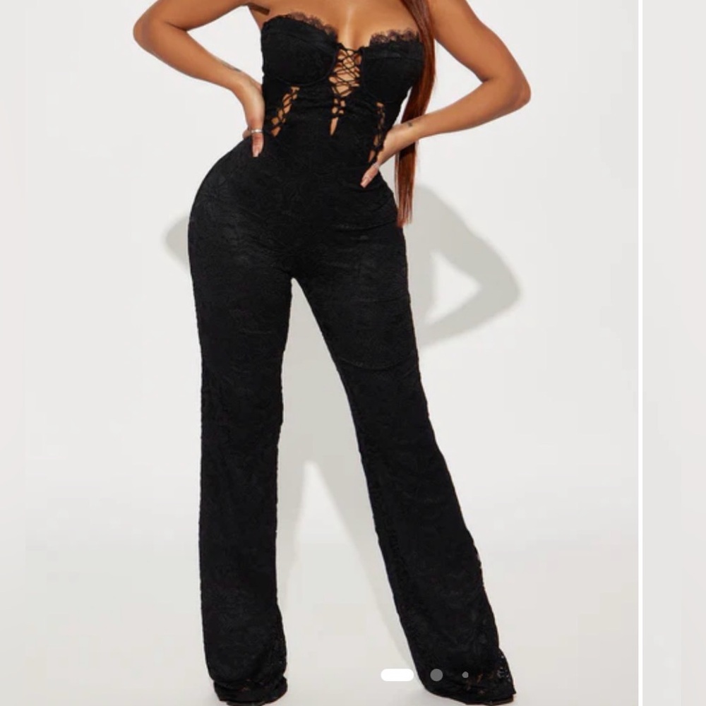 Fashion Nova Black Strapless Lace Jumpsuit